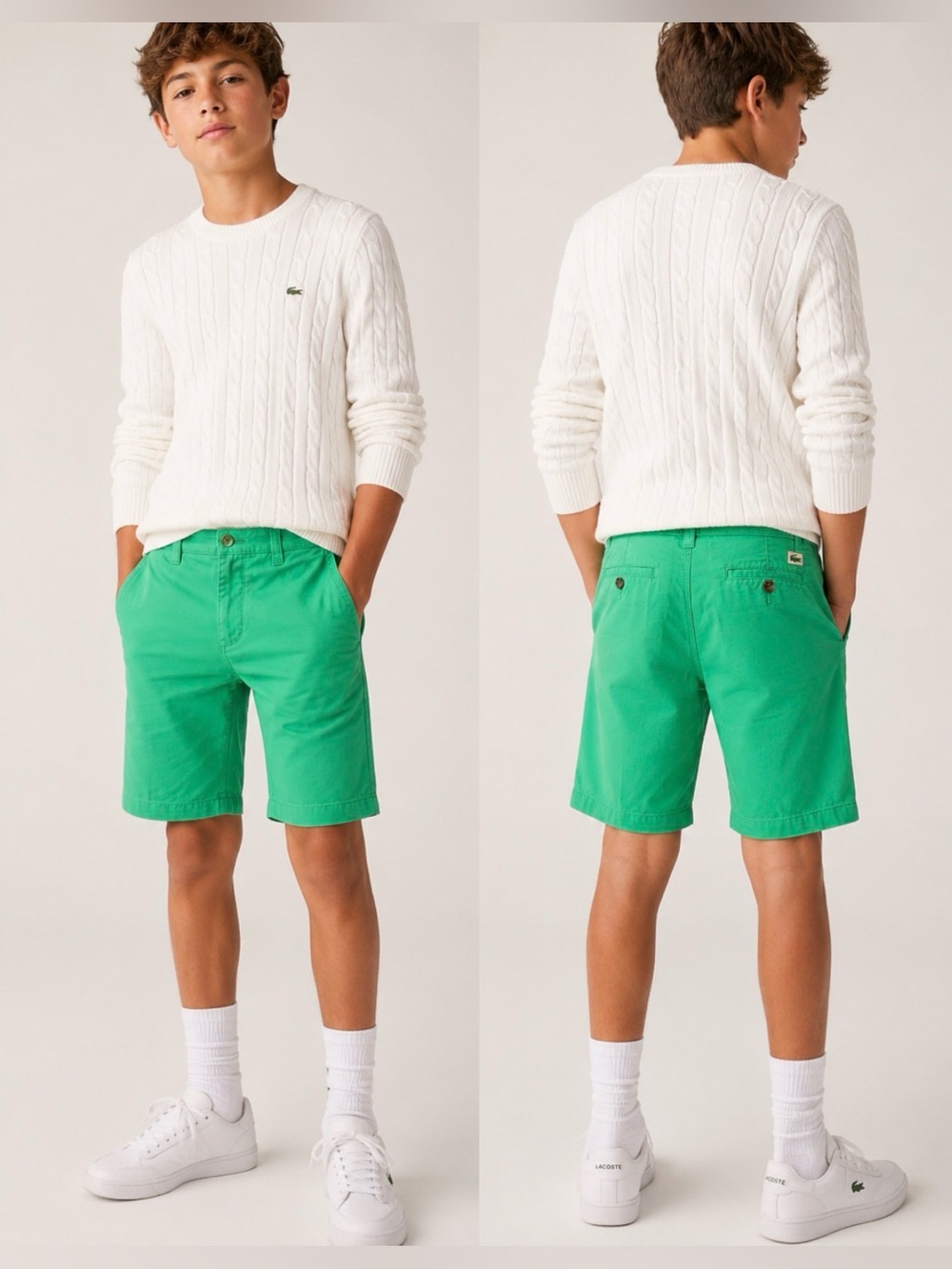 Lacoste - youth boys green 100% cotton shorts Chino pants classic Fit size 14